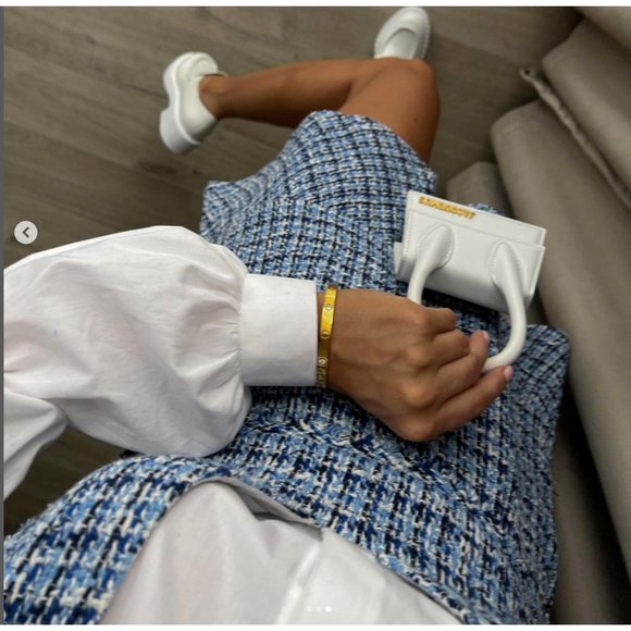 SOLD ZARA NEW WOMAN SS22 TEXTURED TWEED PINAFORE SKIRT Dress Medium  BLUE - Picture 5 of 11